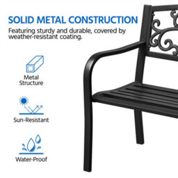 Yaheetech Black Outdoor Iron Bench For Patio, Garden, Park - thumbnail 7