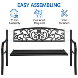 Yaheetech Black Outdoor Iron Bench For Patio, Garden, Park - thumbnail 8