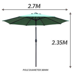Glamhaus Garden Parasol Solar Led 2.7M ,tilting Table Umbrella With Crank Handle, Protection Uv40, Includes Parasol Cover- Green - thumbnail 3