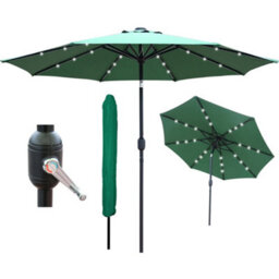 Glamhaus Garden Parasol Solar Led 2.7M ,tilting Table Umbrella With Crank Handle, Protection Uv40, Includes Parasol Cover- Green - thumbnail 1