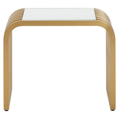 Orsina Matte Gold Slatted End Table, Stylish End Table, Glass Top And Steel Construction Corner Table For Home - image 1