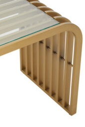 Orsina Matte Gold Slatted End Table, Stylish End Table, Glass Top And Steel Construction Corner Table For Home - thumbnail 6