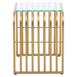 Orsina Matte Gold Slatted End Table, Stylish End Table, Glass Top And Steel Construction Corner Table For Home - thumbnail 3