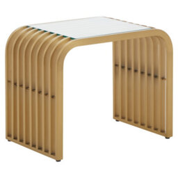 Orsina Matte Gold Slatted End Table, Stylish End Table, Glass Top And Steel Construction Corner Table For Home - thumbnail 2