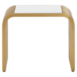 Orsina Matte Gold Slatted End Table, Stylish End Table, Glass Top And Steel Construction Corner Table For Home