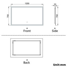 AVER-GROWTH Bathroom Mirror With Lights 3 Colour Led Demister Pad Anti-Fog Touch/wall Switch Dimmable Portrait/landscape 1200X700mm - thumbnail 8