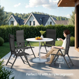 Songmics Set Of 4 Folding Outdoor Chairs, Metal Frame With 8-Angle Reclining Backrest, Perfect For Relaxing In The Garden, Black - thumbnail 1