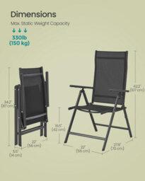 Songmics Set Of 4 Folding Outdoor Chairs, Metal Frame With 8-Angle Reclining Backrest, Perfect For Relaxing In The Garden, Black - thumbnail 2
