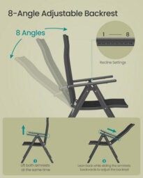 Songmics Set Of 4 Folding Outdoor Chairs, Metal Frame With 8-Angle Reclining Backrest, Perfect For Relaxing In The Garden, Black - thumbnail 3