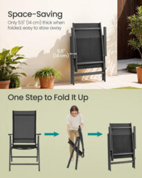 Songmics Set Of 4 Folding Outdoor Chairs, Metal Frame With 8-Angle Reclining Backrest, Perfect For Relaxing In The Garden, Black - thumbnail 4