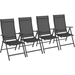 Songmics Set Of 4 Folding Outdoor Chairs, Metal Frame With 8-Angle Reclining Backrest, Perfect For Relaxing In The Garden, Black - thumbnail 6