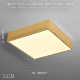 Happy Homewares Modern 25W Led Flush Square Ceiling Light In Brushed Gold With Opal Diffuser - thumbnail 6