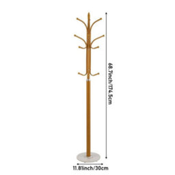Gold Freestanding Hall Tree With Marble Base, 12 Hooks For Entryway - thumbnail 2