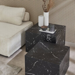 Sweeek - Pair Of Square Coffee Tables With Marble Effect Paros Black 58X58X40 Cm - thumbnail 5