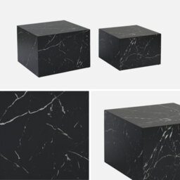Sweeek - Pair Of Square Coffee Tables With Marble Effect Paros Black 58X58X40 Cm - thumbnail 3