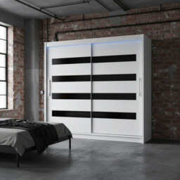 Bega Xi 180 Cm Sliding Door Wardrobe With Shelves And Hanging Rail Storage White With Black And Led Lights - thumbnail 2