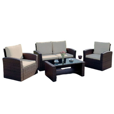 ABC Algarve 4 Piece Rattan Garden Furniture Set (Brown On Cream)