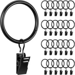 Homeelabador 30mm Metal Black Colour Curtain Pole Rod Rings With Clips Hanging Pack Of 10 - thumbnail 1