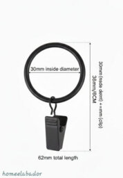 Homeelabador 30mm Metal Black Colour Curtain Pole Rod Rings With Clips Hanging Pack Of 10 - thumbnail 4
