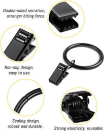 Homeelabador 30mm Metal Black Colour Curtain Pole Rod Rings With Clips Hanging Pack Of 10 - thumbnail 5