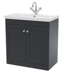 Balterley Swynnerton Traditional 2 Door Floor Standing Vanity Unit With Thin Edge Basin, Dark Grey, 800mm - thumbnail 1