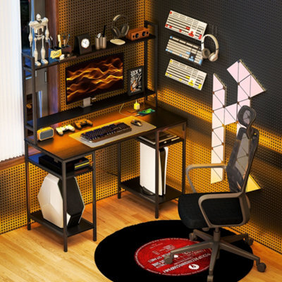 Homcom Computer Desk Home Office Desk With Monitor Stand, Black - image 1