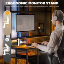 Homcom Computer Desk Home Office Desk With Monitor Stand, Black - thumbnail 6