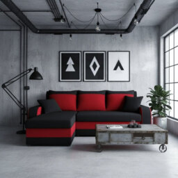 Kris M Corner Sofa Bed With Storage Ottoman Polyurethane Foam Wooden Frame Plastic Legs 238X147X80Cm Black And Red