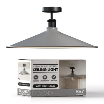 E27 Semi Flush Mount Ceiling Light Fixture Metal 40Cm Grey Lampshade Vintage Ceiling Lighting For Living Room - image 1