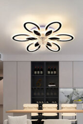Thehotsale Elegant Black Smart Ceiling Fan Light, 7 Blades, Dimmable Floral Shade & Remote Control - thumbnail 2