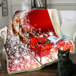 Gr8 Home Christmas Sleigh Red Fleece Blanket Large Festive Xmas Flannel Throw 130 X 150Cm - thumbnail 2