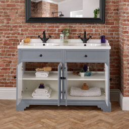 Homestylestore 1210mm Light Grey Bathroom Vanity Unit With Double Basin And Black Round Handles - thumbnail 4