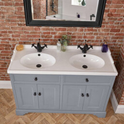 Homestylestore 1210mm Light Grey Bathroom Vanity Unit With Double Basin And Black Round Handles - thumbnail 2