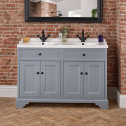 Homestylestore 1210mm Light Grey Bathroom Vanity Unit With Double Basin And Black Round Handles - thumbnail 3