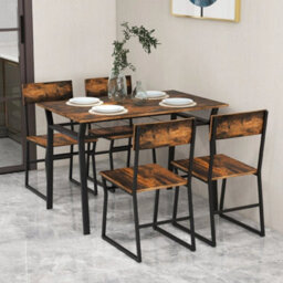 Industrial 5 Piece Dining Table Set Rectangular Kitchen Table With 4 Chairs - thumbnail 4