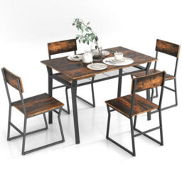 Industrial 5 Piece Dining Table Set Rectangular Kitchen Table With 4 Chairs - thumbnail 5