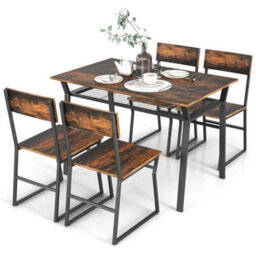 Industrial 5 Piece Dining Table Set Rectangular Kitchen Table With 4 Chairs - thumbnail 1