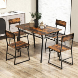 Industrial 5 Piece Dining Table Set Rectangular Kitchen Table With 4 Chairs - thumbnail 3