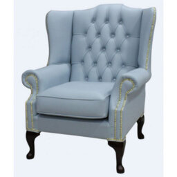 Chesterfield High Back Wing Chair Shelly Parlour Blue Leather Bespoke In Mallory Style - thumbnail 2