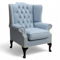 Chesterfield High Back Wing Chair Shelly Parlour Blue Leather Bespoke In Mallory Style - thumbnail 3
