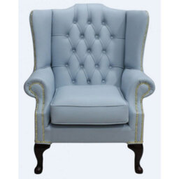 Chesterfield High Back Wing Chair Shelly Parlour Blue Leather Bespoke In Mallory Style