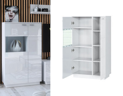 Impact Furniture Display Cabinet Glass Unit Small Glazed Modern Bookcase Storage Buffet White Gloss Sol - image 1