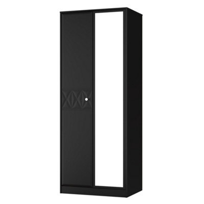 San Jose Ready Assembled Contemporary Matt Black Tall Double Wardrobe With 1 Mirror Door (H)1960mm (W)740mm (D)520mm - image 1