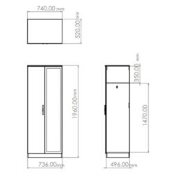 San Jose Ready Assembled Contemporary Matt Black Tall Double Wardrobe With 1 Mirror Door (H)1960mm (W)740mm (D)520mm - thumbnail 7