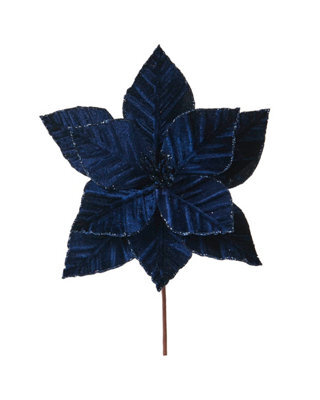 Werchristmas Navy Velvet Artificial Poinsettia Flower, 30 Cm - image 1