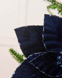 Werchristmas Navy Velvet Artificial Poinsettia Flower, 30 Cm - thumbnail 4