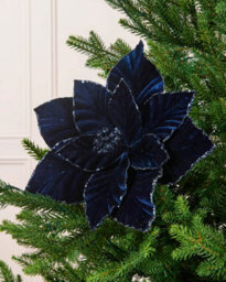 Werchristmas Navy Velvet Artificial Poinsettia Flower, 30 Cm - thumbnail 2