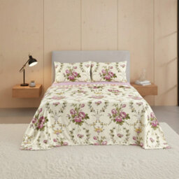 Soft Floral Brushed Cotton Fitted Flat Sheet And Matching Pillowcases Pink - thumbnail 1
