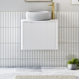 Royal Bathrooms Avenza 600mm Matt White Wall Hung Bathroom Countertop Vanity Unit 1 Drawer With Milan Basin - thumbnail 1