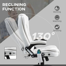 Vinsetto Office Chair W/ Heating Massage Points Relaxing Reclining Cream White - thumbnail 7